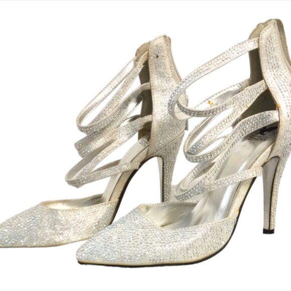 Shiekh Women's Annabelle Silver Shiny Bling Rhinestones Stiletto Heel Size 5.5 - Picture 10 of 11